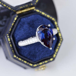 4 Carat Pear Cut Alexandrite Hidden Halo Gold Engagement Ring