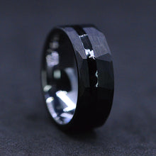 Load image into Gallery viewer, Black Hammered Brushed Tungsten Carbide Ring with Black Enamel Strip
