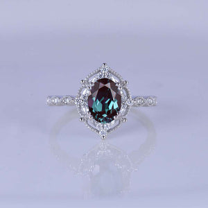 2 Carat Oval Alexandrite Halo Vintage Engagement Ring