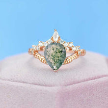 Load image into Gallery viewer, 2 Carat Pear Genuine Moss Agate Floral Gold Ring
