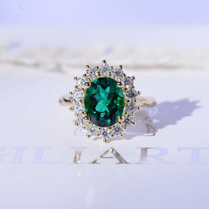 3 CT Oval Halo Emerald Vintage Wedding Ring. 14K Solid Gold Engagement Ring Anniversary Ring, Baguette Double Halo Ring