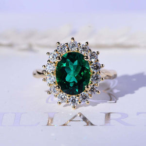 3 CT Oval Halo Emerald Vintage Wedding Ring. 14K Solid Gold Engagement Ring Anniversary Ring, Baguette Double Halo Ring