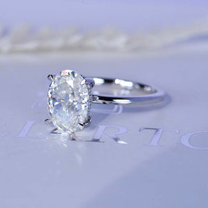 4 Carat Oval Cut Moissanite Ring, Hidden Halo Gold Engagement Ring