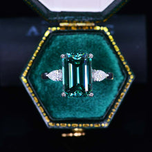 Load image into Gallery viewer, 4 Carat Giliarto Elongated Emerald Cut Green Moissanite Gold Engagement Ring
