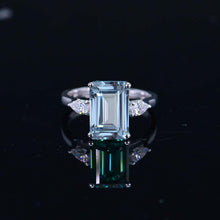 Load image into Gallery viewer, 4 Carat Elongated Emerald Cut Aquamarine Gold Engagement Ring
