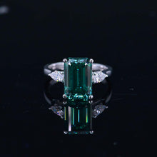 Load image into Gallery viewer, 4 Carat Giliarto Elongated Emerald Cut Green Moissanite Gold Engagement Ring
