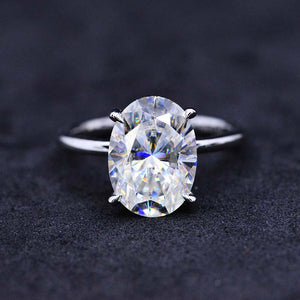 3.5 Carat Oval Moissanite Ring, Hidden Halo Gold Engagement Ring