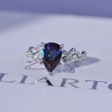 Load image into Gallery viewer, 3 Carat Alexandrite  Pear Cut Floral Gold Engagement Ring
