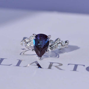 3 Carat Alexandrite  Pear Cut Floral Gold Engagement Ring