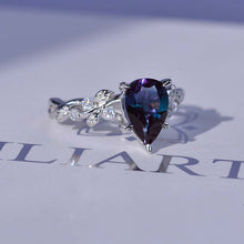 Load image into Gallery viewer, 3 Carat Alexandrite  Pear Cut Floral Gold Engagement Ring
