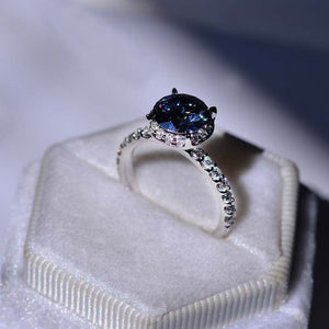 2 Carat Round Dark Grey Gray Blue Giliarto Moissanite Halo Gold Engagement Ring