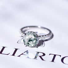 Load image into Gallery viewer, 2 Carat Round Genuine Moss Agate Halo Gold Engagement Ring
