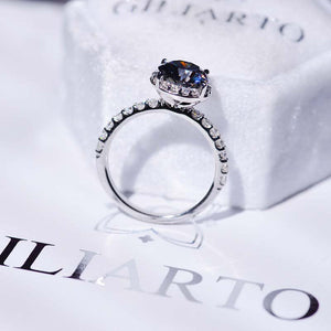 2 Carat Round Dark Grey Gray Blue Giliarto Moissanite Halo Gold Engagement Ring