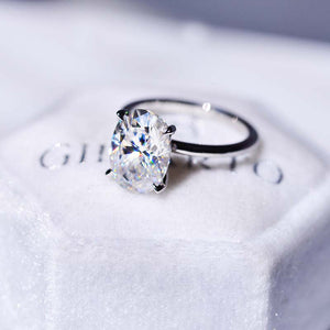 3.5 Carat Oval Moissanite Ring, Hidden Halo Gold Engagement Ring