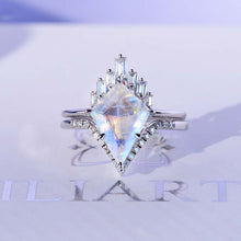 Load image into Gallery viewer, 14K Gold 5 Carat Kite Moonstone Halo Engagement Ring, Eternity Ring Set
