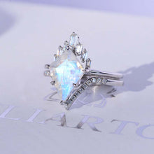 Load image into Gallery viewer, 14K Gold 5 Carat Kite Moonstone Halo Engagement Ring, Eternity Ring Set
