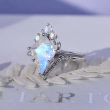 Load image into Gallery viewer, 14K Gold 5 Carat Kite Moonstone Halo Engagement Ring, Eternity Ring Set
