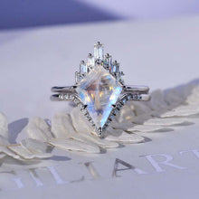 Load image into Gallery viewer, 14K Gold 5 Carat Kite Moonstone Halo Engagement Ring, Eternity Ring Set
