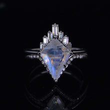 Load image into Gallery viewer, 14K Gold 5 Carat Kite Moonstone Halo Engagement Ring, Eternity Ring Set
