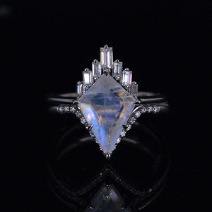 14K Gold 5 Carat Kite Moonstone Halo Engagement Ring, Eternity Ring Set