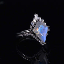 Load image into Gallery viewer, 14K Gold 5 Carat Kite Moonstone Halo Engagement Ring, Eternity Ring Set
