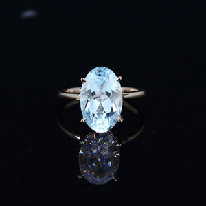 4 Carat Oval Cut Genuine Aquamarine Ring, Hidden Halo Gold Engagement Ring Classics