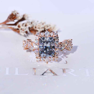 3 Carat Vintage Style 9x7mm Gray Radiant Cut Giliarto Moissanite Gold Floral Shank Engagement Ring