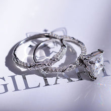 Load image into Gallery viewer, 2 Carat Princess Cut Giliarto Moissanite Diamond White Gold Floral Engagement Ring Set
