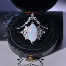 Load image into Gallery viewer, 2 Carat Marquise White Opal 14K Solid Gold Ring Set 12x6mm Marquise Genuine Natural White Opal Vintage Wedding Ring. Engagement Ring Anniversary Ring, Marquise Side Stones Ring Set
