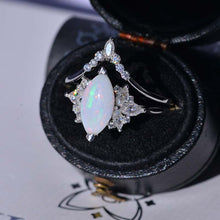 Load image into Gallery viewer, 2 Carat Marquise White Opal 14K Solid Gold Ring Set 12x6mm Marquise Genuine Natural White Opal Vintage Wedding Ring. Fairy Tail Engagement Ring Anniversary Ring, Marquise Side Stones Ring Set
