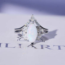 Load image into Gallery viewer, 2 Carat Marquise White Opal 14K Solid Gold Ring Set 12x6mm Marquise Genuine Natural White Opal Vintage Wedding Ring. Fairy Tail Engagement Ring Anniversary Ring, Marquise Side Stones Ring Set
