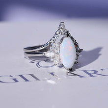 Load image into Gallery viewer, 2 Carat Marquise White Opal 14K Solid Gold Ring Set 12x6mm Marquise Genuine Natural White Opal Vintage Wedding Ring. Engagement Ring Anniversary Ring, Marquise Side Stones Ring Set

