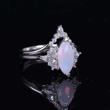 Load image into Gallery viewer, 2 Carat Marquise White Opal 14K Solid Gold Ring Set 12x6mm Marquise Genuine Natural White Opal Vintage Wedding Ring. Fairy Tail Engagement Ring Anniversary Ring, Marquise Side Stones Ring Set
