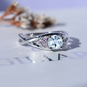 Fairy Tail Emerald Celtic Aquamarine Engagement Ring 14K White Gold