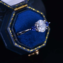 Load image into Gallery viewer, 1  Carat Oval Moissanite Gold Engagement Ring with Sapphire Accent Stones
