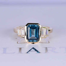 Load image into Gallery viewer, 3 Carat Teal Sapphire Emerald Cut Bezel Set Teal Sapphire Five-Stone  Engagement Ring
