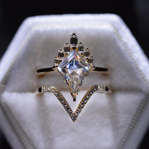 14K Gold 4 Carat Kite Moissanite Halo Engagement Ring, Eternity Ring Set