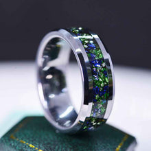 Load image into Gallery viewer, Genuine Crushed Raw Blue Sapphire And Peridot Men&#39;s Tungsten Ring
