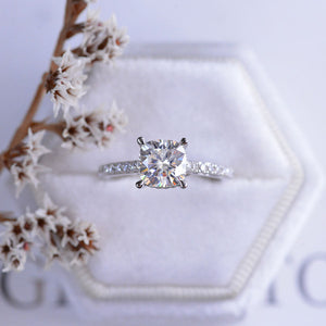 2 Carat Moissanite Diamond Cushion Cut Hidden Halo White Gold Engagement  Ring