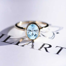 Load image into Gallery viewer, 3 Carat Oval Giliarto Genuine Natural Aquamarine Bezel Set Yellow Gold Engagement Ring
