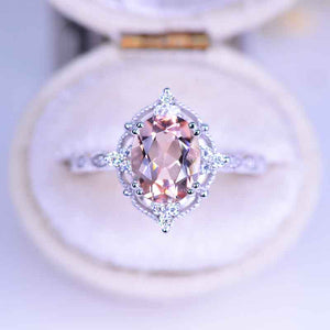 2 Carat Oval Peach Morganite Halo Vintage Engagement Ring