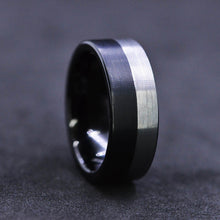 Load image into Gallery viewer, Tungsten Ring Black and Silver Brushed Men&#39;s Ring, Men&#39;s Wedding Band, Dual Color Men&#39;s Band
