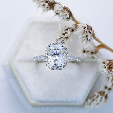 2.5Ct Cushion Moissanite 14K White Engagement Ring, Cushion Halo Engagement Ring