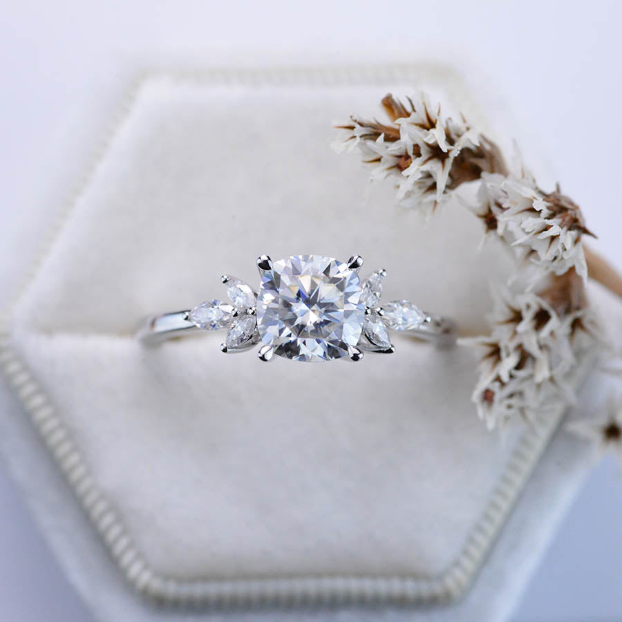 2 Carat Cushion Cut Giliarto Moissanite Diamond White Gold Engagement Ring