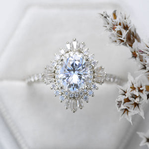 1.5 Carat Moissanite Oval Cut Halo 14K Yellow Gold Engagement Ring