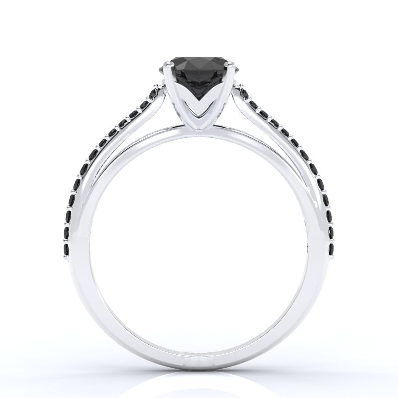 1.0 Carat Black Moissanite and Diamond Engagement Ring  14K White Gold  Ring-0.5 C.T.W