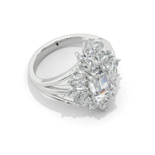 Load image into Gallery viewer, 2 Carat Moissanite Diamond Emerald Cut Halo White Gold Engagement Ring Set
