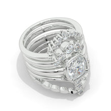 Load image into Gallery viewer, 14K White Gold 1.5 Carat Cushion Halo Engagement Ring Eternity Three Ring Set
