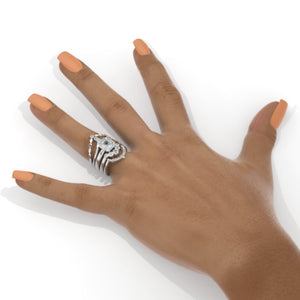 14K White Gold 1.5 Carat Cushion Halo Engagement Ring Eternity Three Ring Set