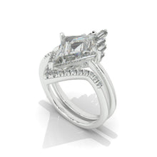 Load image into Gallery viewer, 14K White Gold 3 Carat Kite Moissanite Halo Engagement Ring, Eternity Ring Set
